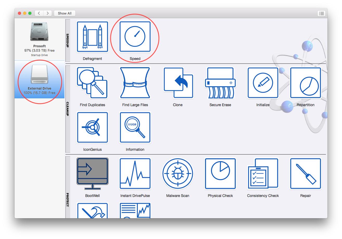 Select the drive from the left of the Drive Genius Window.