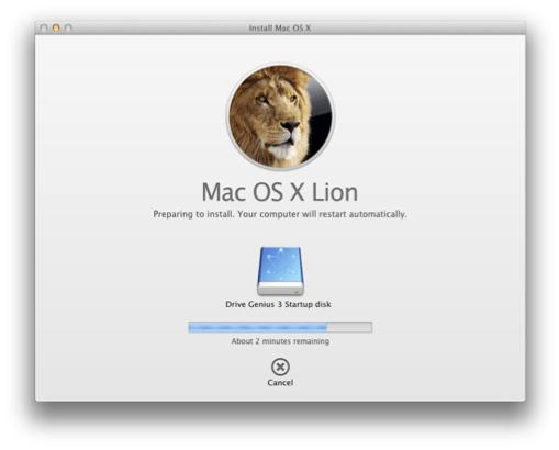 Installation can take up to 10-45 minutes to copy all the necessary files and install Lion.