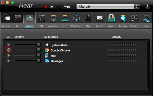 You can select the arrow on the left, under DSP, to mute the application.