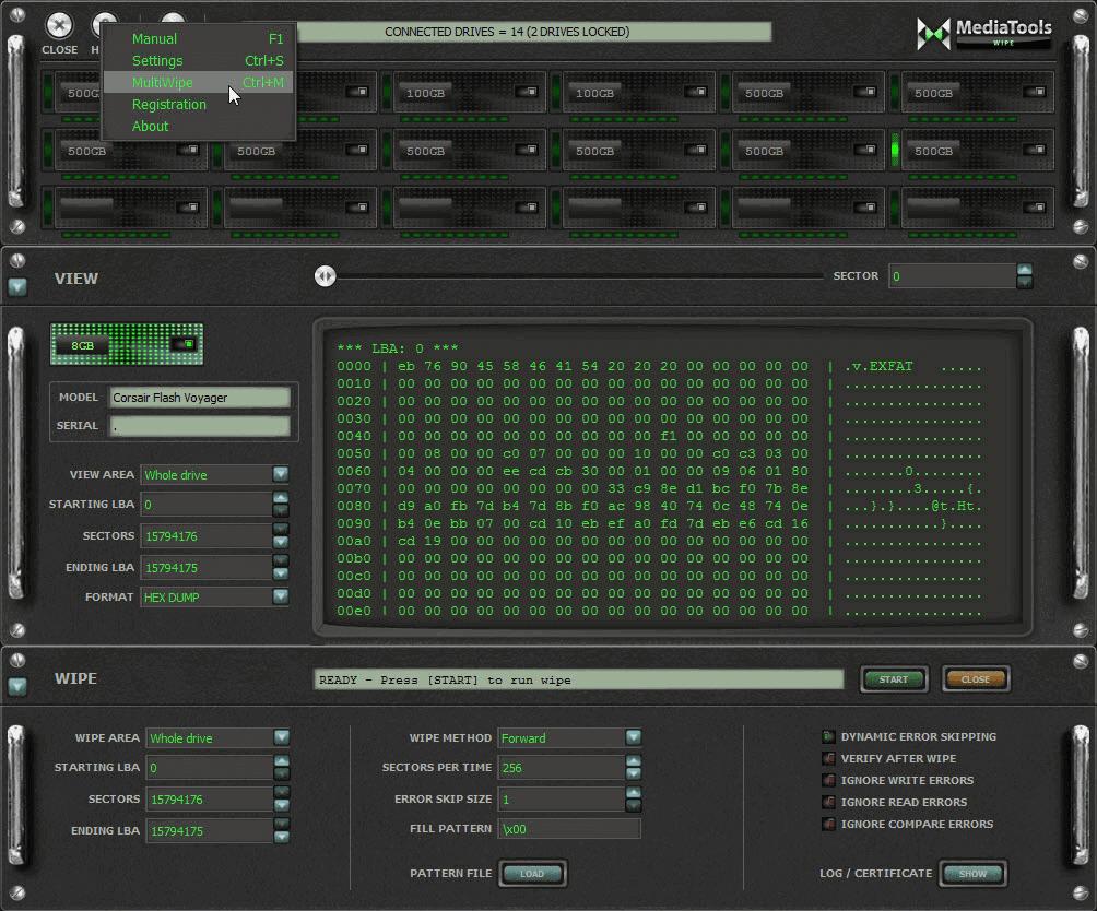 You can access MultiWipe by pressing Ctrl and “M” or through the settings by selecting “Help”.