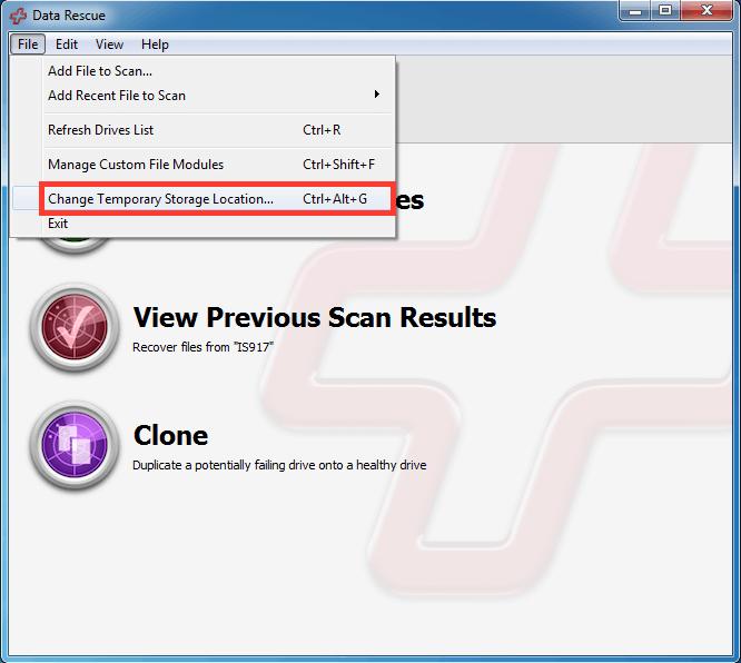 Change Temporary Storage Location from the drop-down menu options.