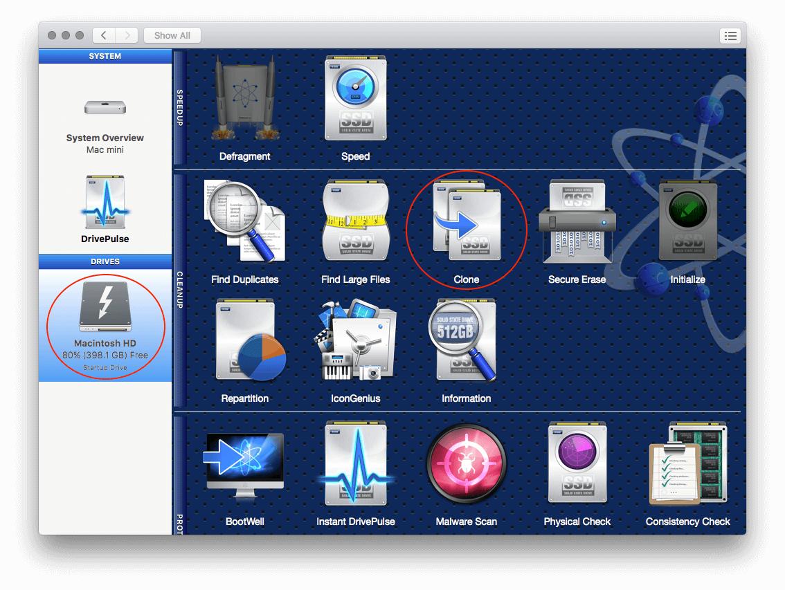 Select the source drive from the left of the Drive Genius Window.