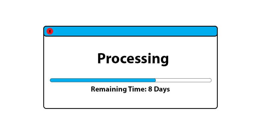 Showing a processing loading bard with remaining time displayed.