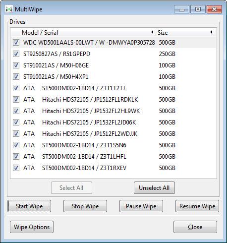 If select all was chosen you can omit individual drives as well at this point by unchecking any unwanted drives.