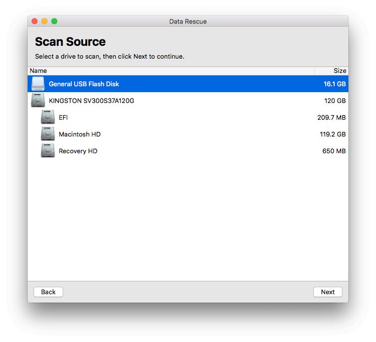 Choose your secondary or external drive from the source list and click "Next".