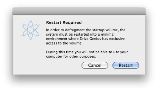 After selecting defrag you will be prompted with a “Restart Required” message.