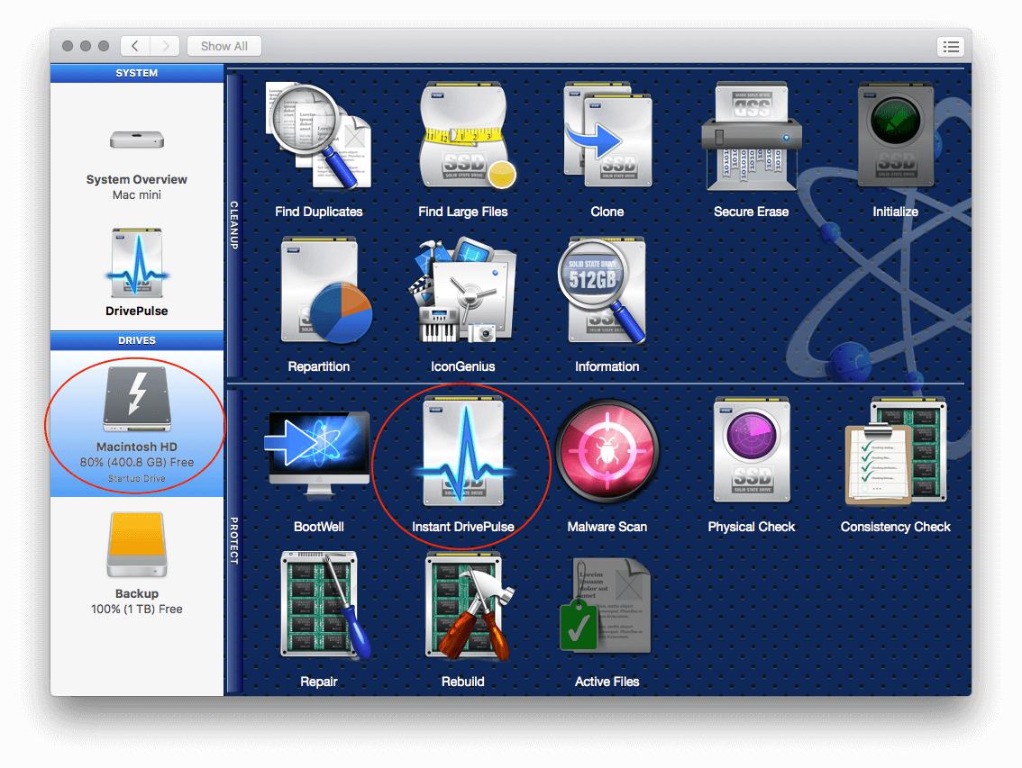 Select the drive from the left of the Drive Genius Window.