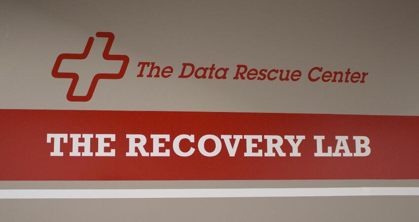 Data Rescue Center Recovery Lab Banner on Lab Wall.