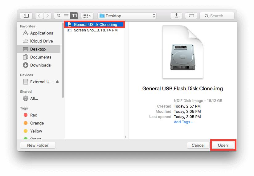 After the new popup window appears, navigate to wherever you have saved your disk image file.
