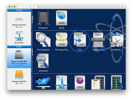 Select the drive that you wish to make a clone of on the left and click the “Clone” utility.