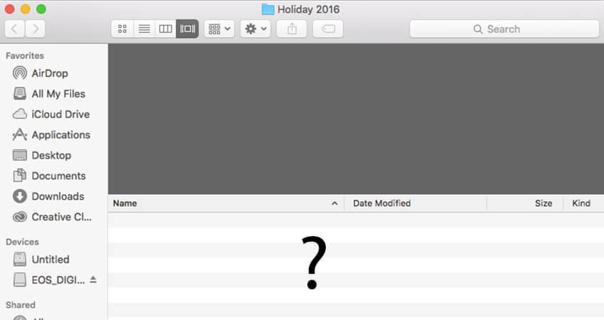 Showing a MacOS folder with missing files.