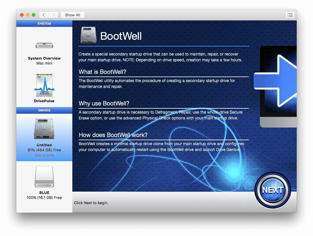 Showing Drive Genius 4 Bootwell info within the Drive Genius Software.