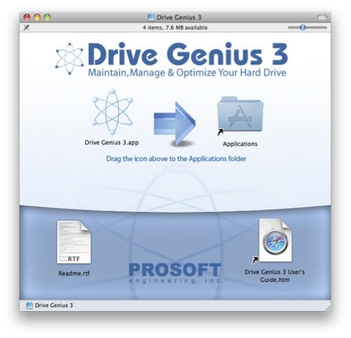Drag the Drive Genius 3 icon to the Applications folder shortcut.