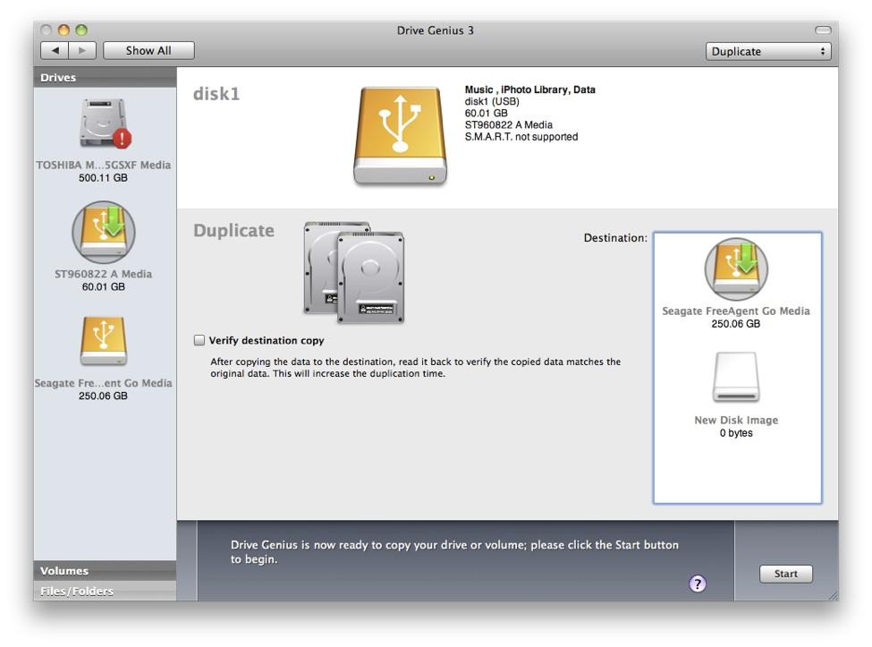 You can also duplicate the source volume to a Disk Image as your destination.