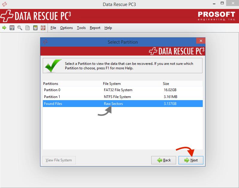 After a scan is complete, you should be shown a “Select Partition” window.