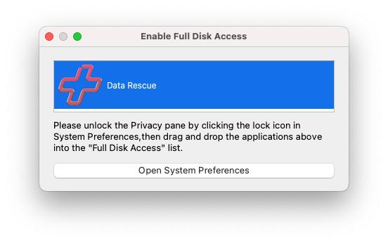 Data Rescue Full Disk Access Window