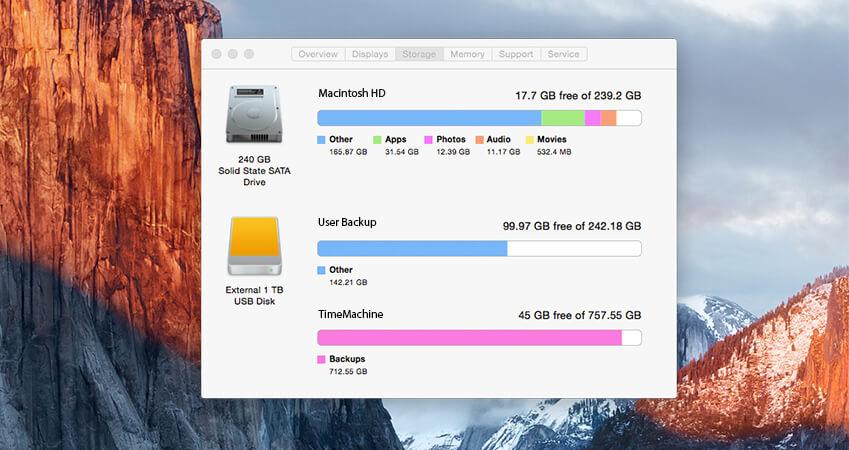 Almost full hard drive shown within macOS storage prompt.