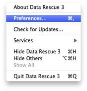 Select Data Rescue 3 from the menubar and click preferences from the submenu.