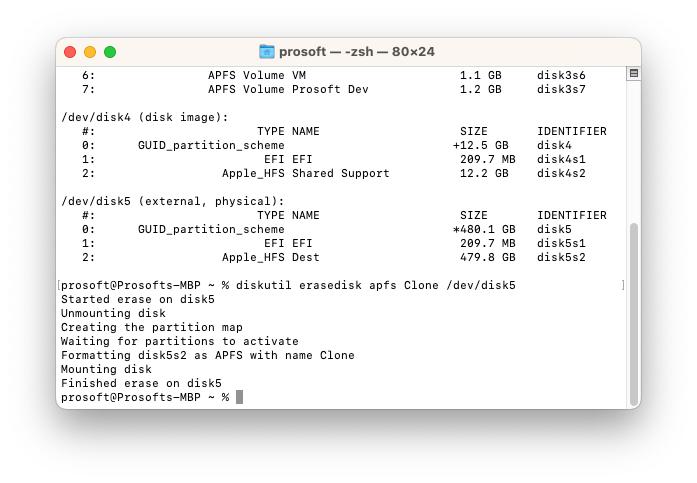 Running command to reformat drive to APFS