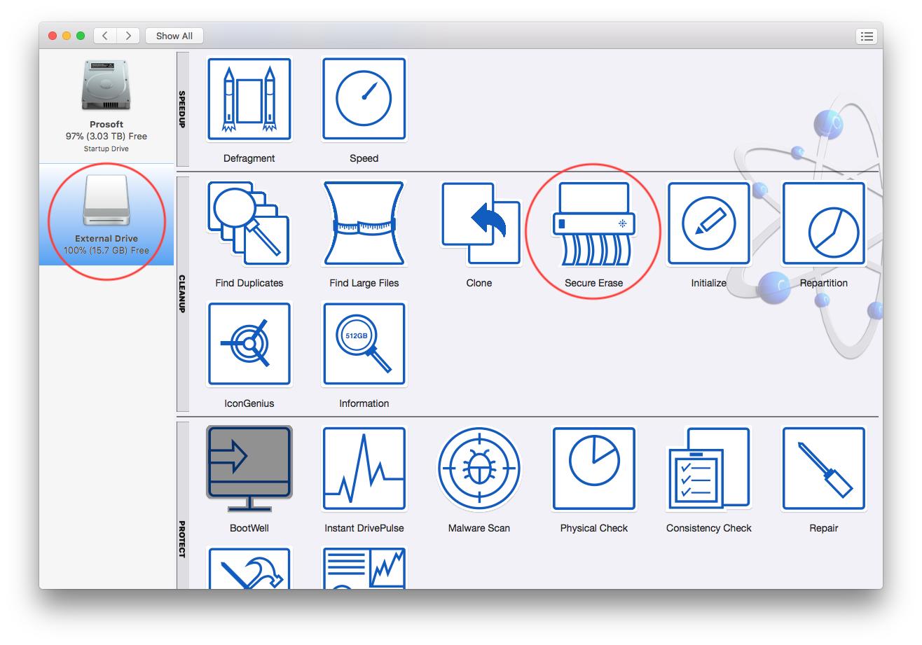 Select the drive from the left of the Drive Genius Window.