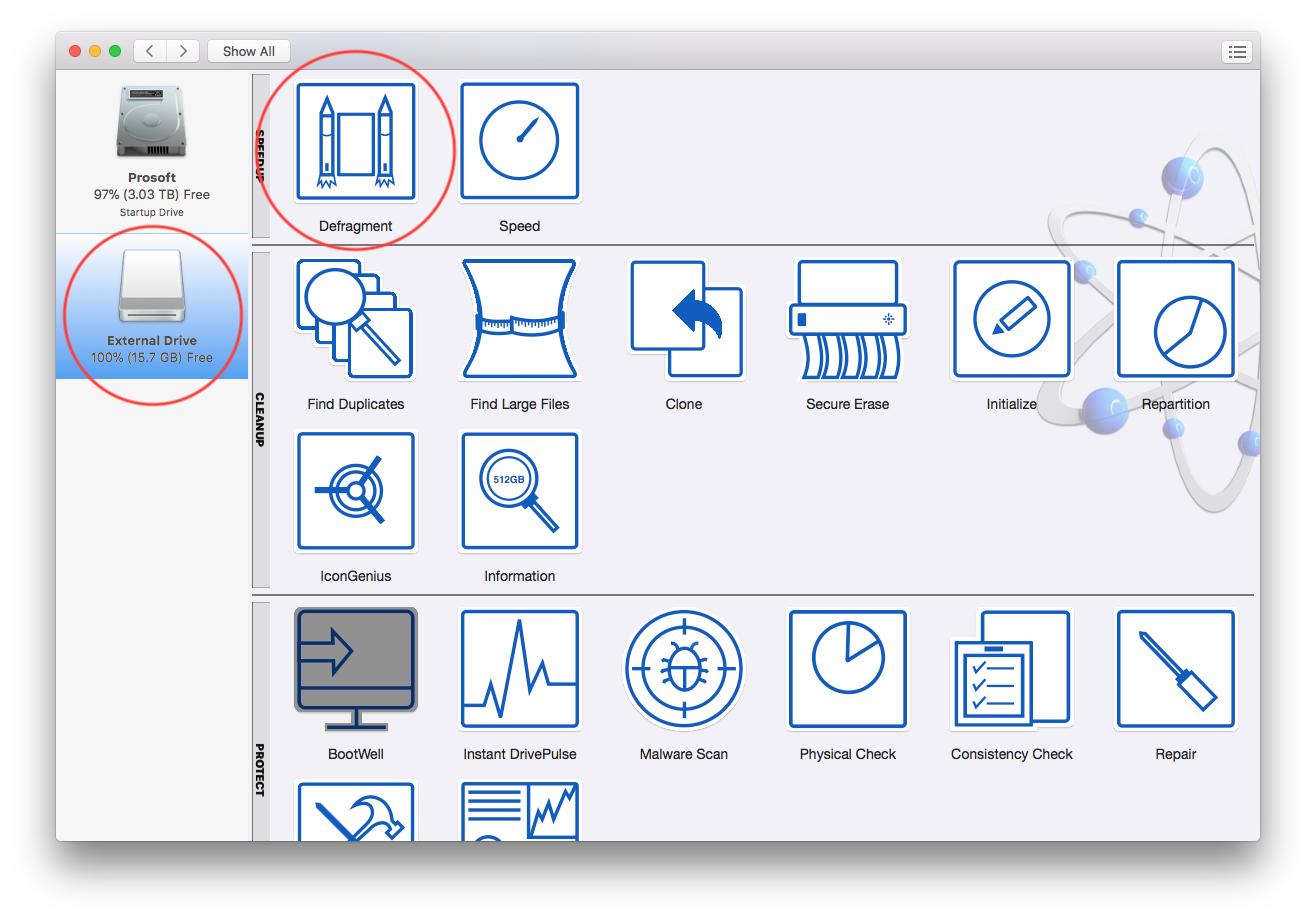 Select the drive from the left of the Drive Genius Window.