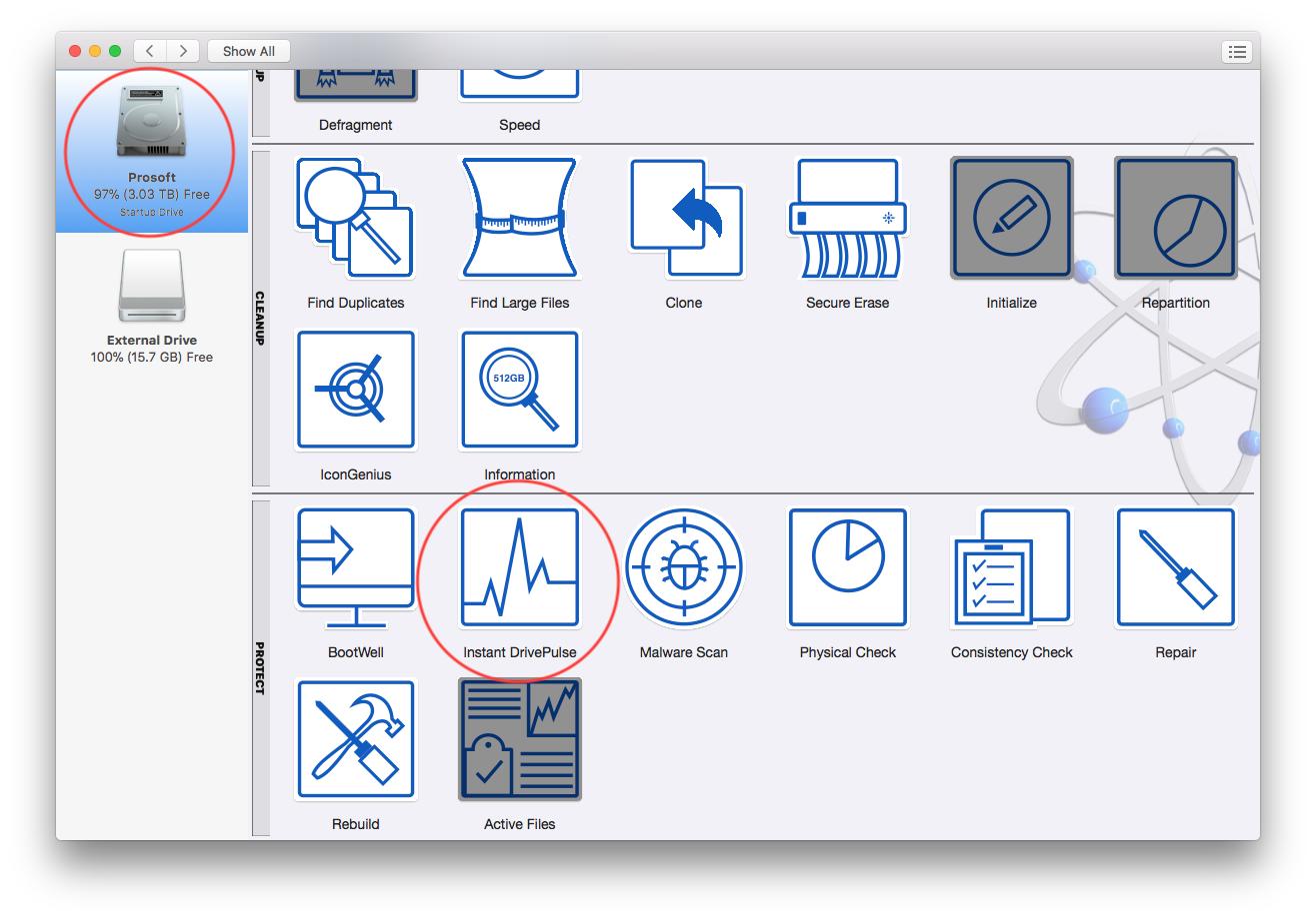 Select the drive from the left of the Drive Genius Window.